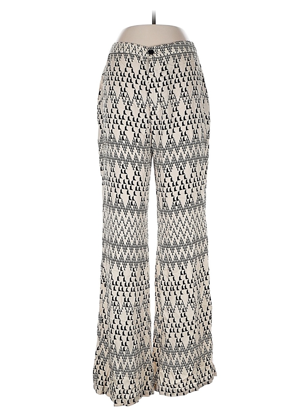 Zara Cream Wide-Leg Printed Pants with Black Geometric Pattern